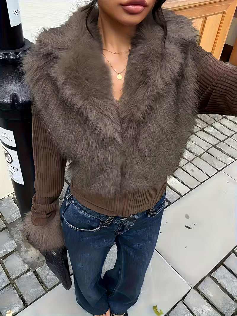 Giacca-Pelliccia con Zip e Maniche Lunghe in Pile