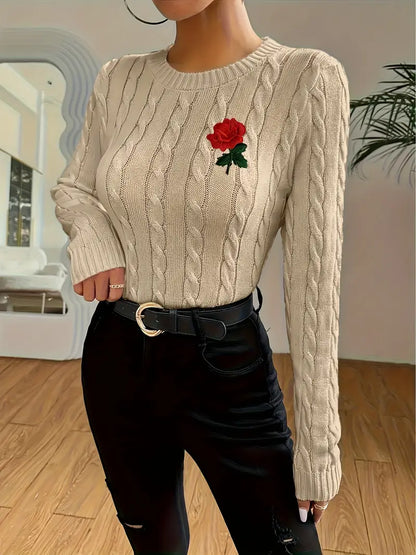 Maglione con Rosa Ricamata