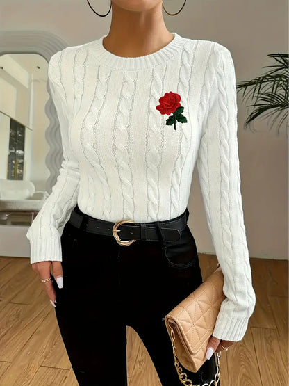 Maglione con Rosa Ricamata