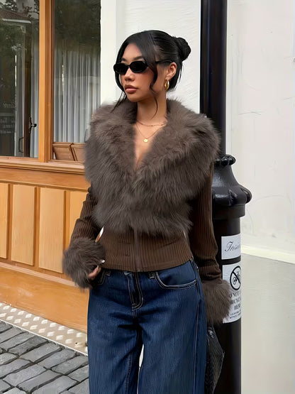 Giacca-Pelliccia con Zip e Maniche Lunghe in Pile