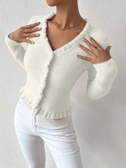 Maglioncino Elegante con Scollo a V e Bottoni