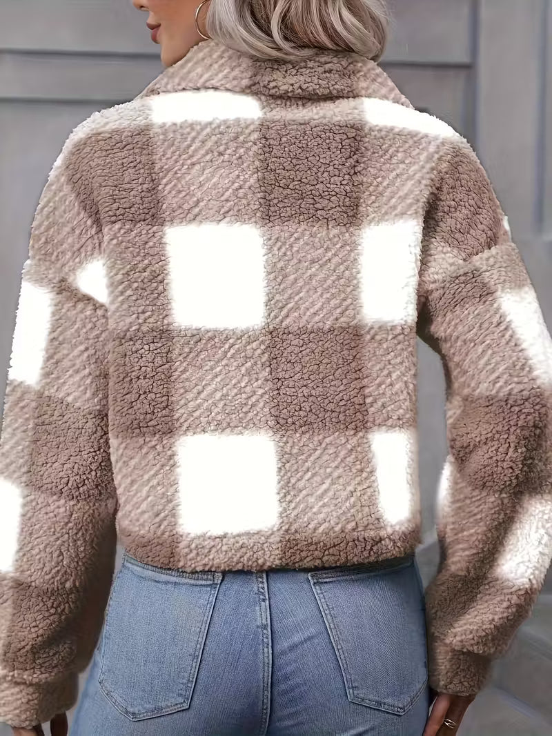 Giacca Teddy a Quadri con Bottoni