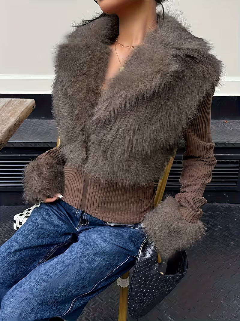 Giacca-Pelliccia con Zip e Maniche Lunghe in Pile