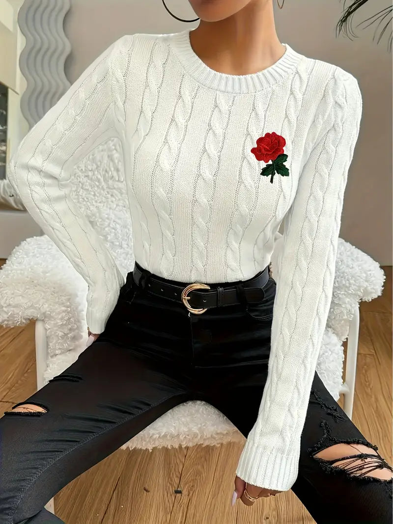 Maglione con Rosa Ricamata