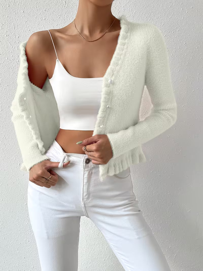 Maglioncino Elegante con Scollo a V e Bottoni