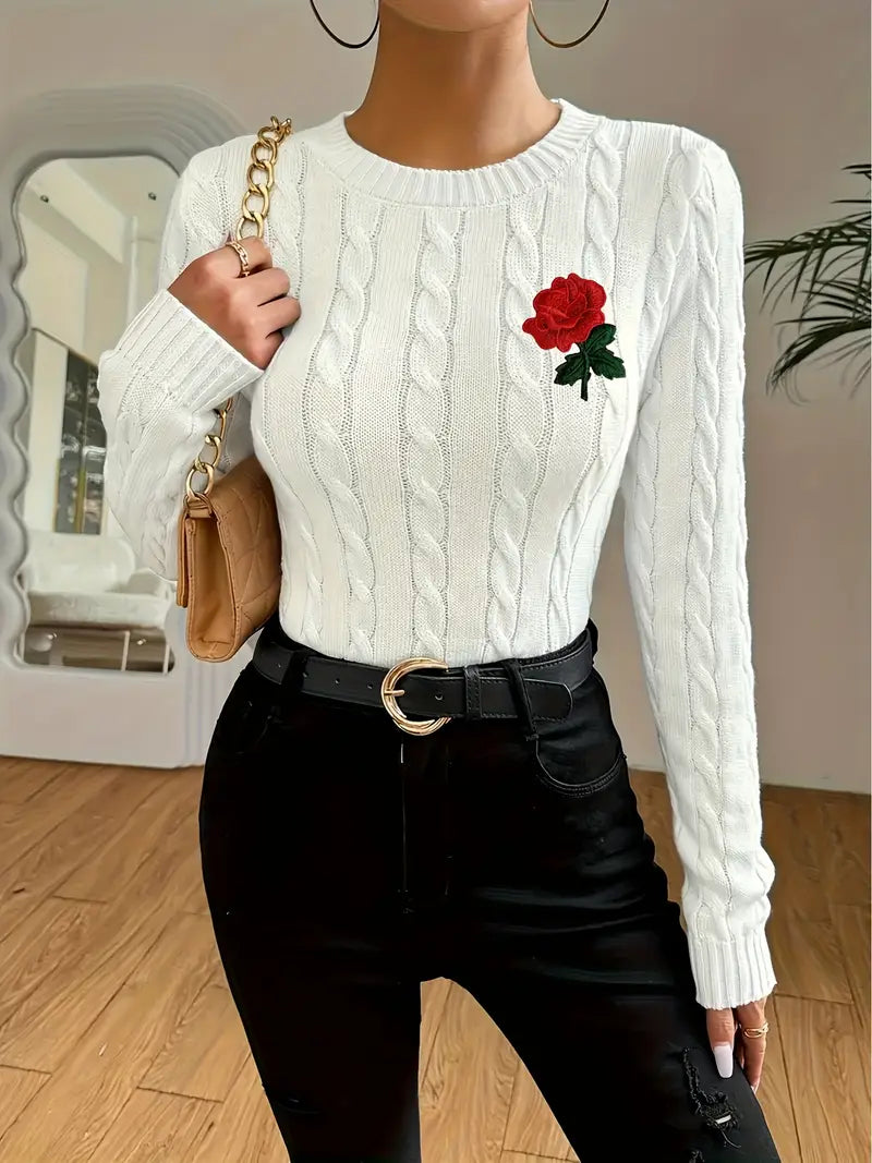 Maglione con Rosa Ricamata