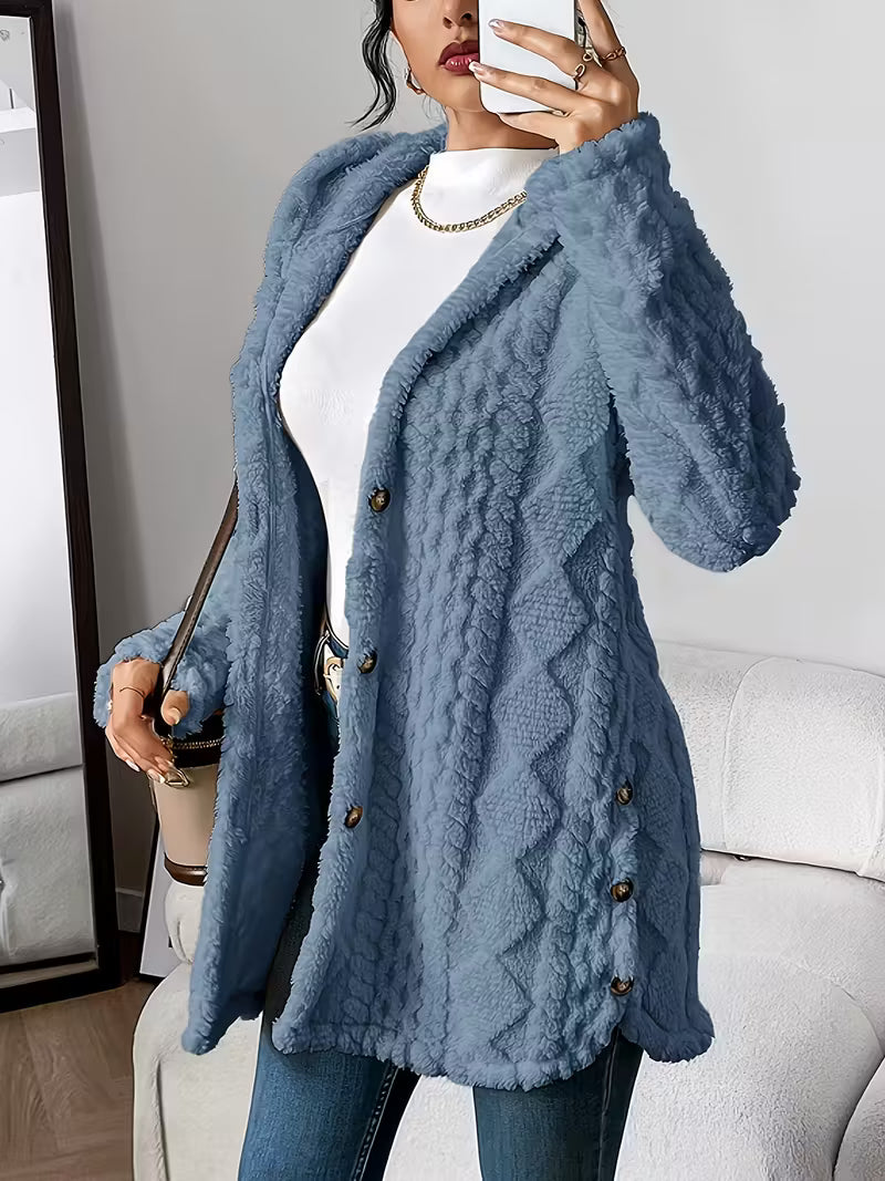 Cappotto Cardigan in Pile con Cappuccio
