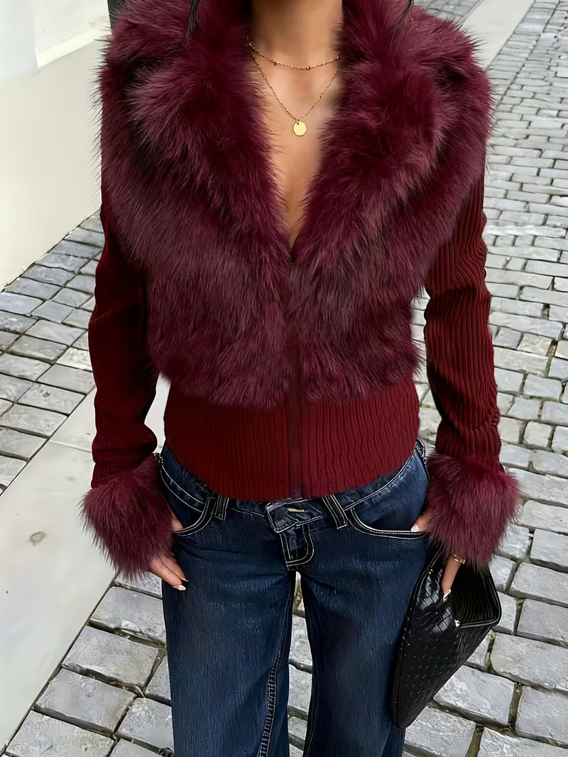 Giacca-Pelliccia con Zip e Maniche Lunghe in Pile