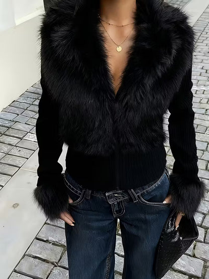 Giacca-Pelliccia con Zip e Maniche Lunghe in Pile