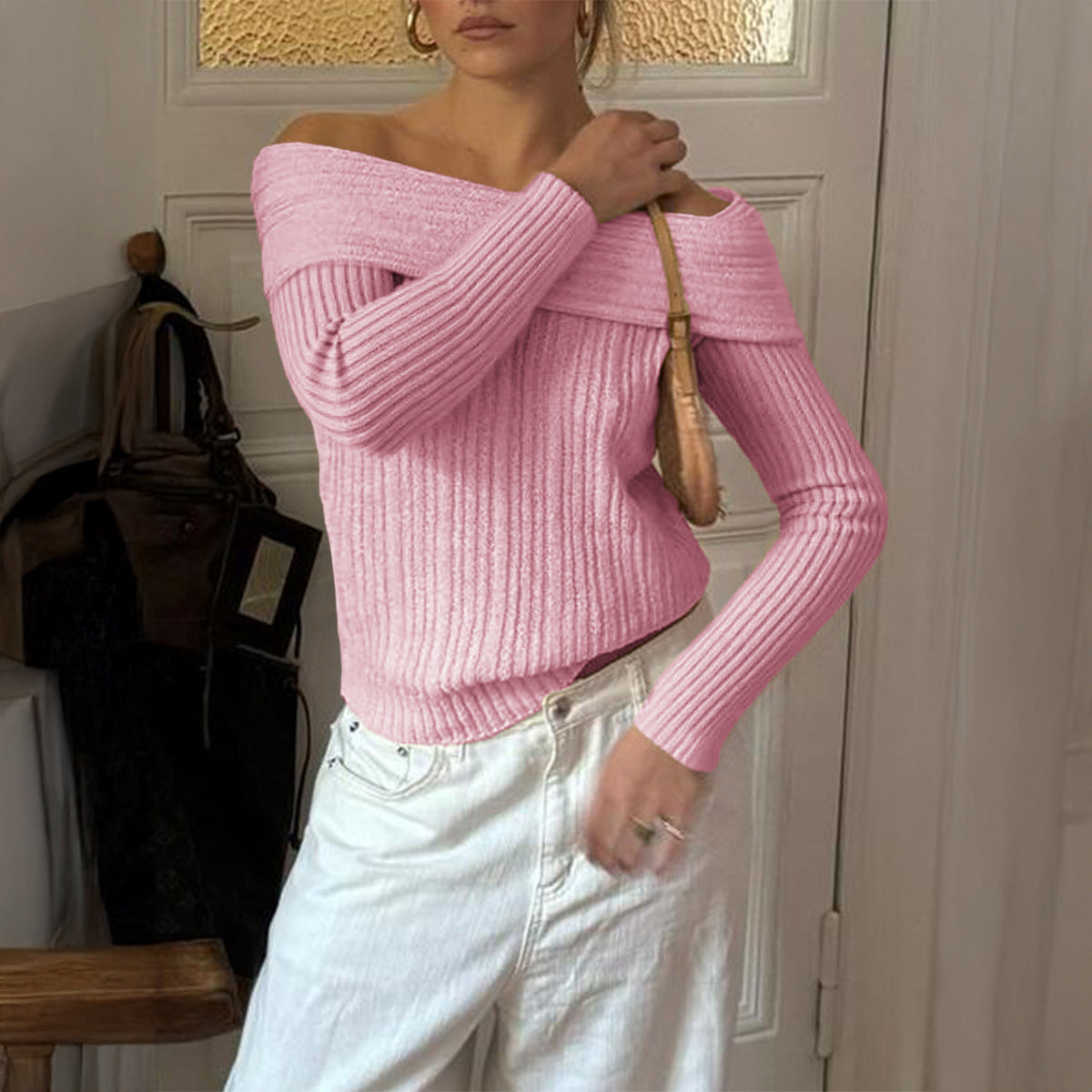 Maglione Cropped con Scollo Bardot