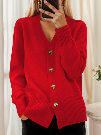Cardigan con Bottoni a Cuore e Scollo a V