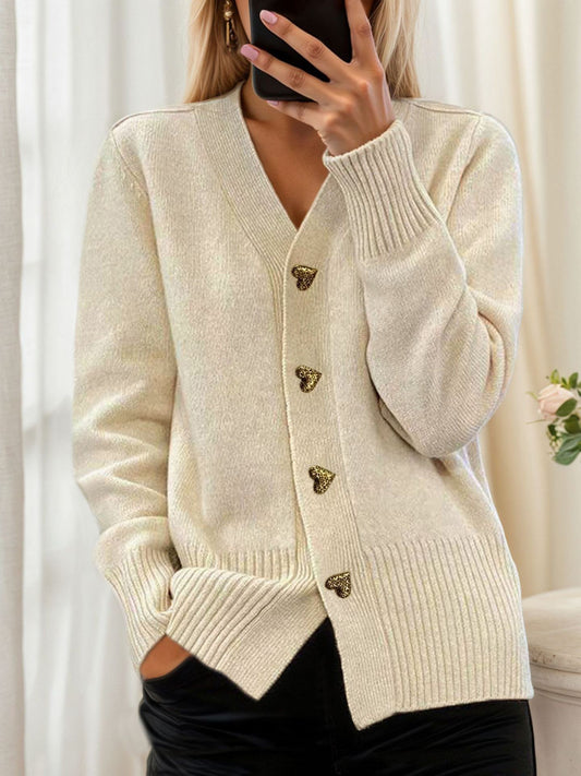 Cardigan con Bottoni a Cuore e Scollo a V