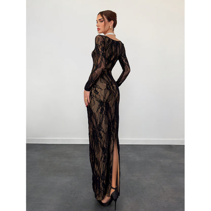 Abito Elegante con Scollo Quadrato e Dettagli in Pizzo