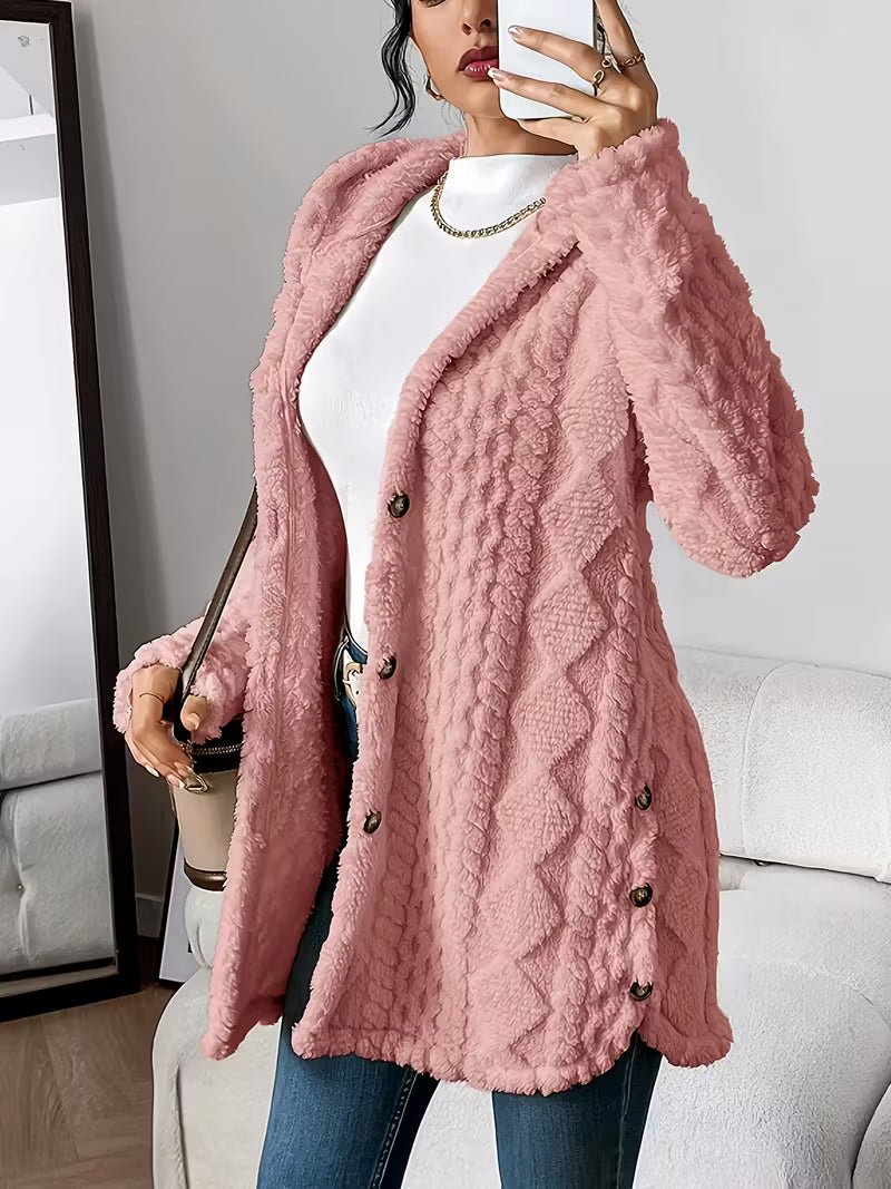 Cappotto Cardigan in Pile con Cappuccio
