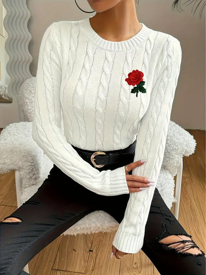 Maglione con Rosa Ricamata