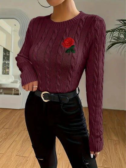 Maglione con Rosa Ricamata