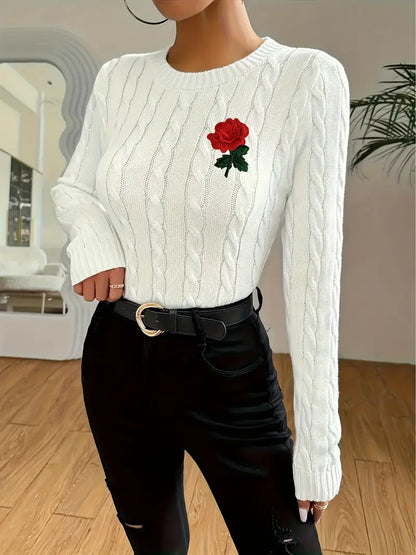 Maglione con Rosa Ricamata