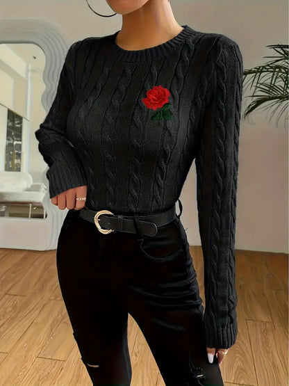 Maglione con Rosa Ricamata