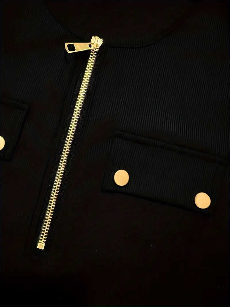 Maglia Aderente con Zip Dorata