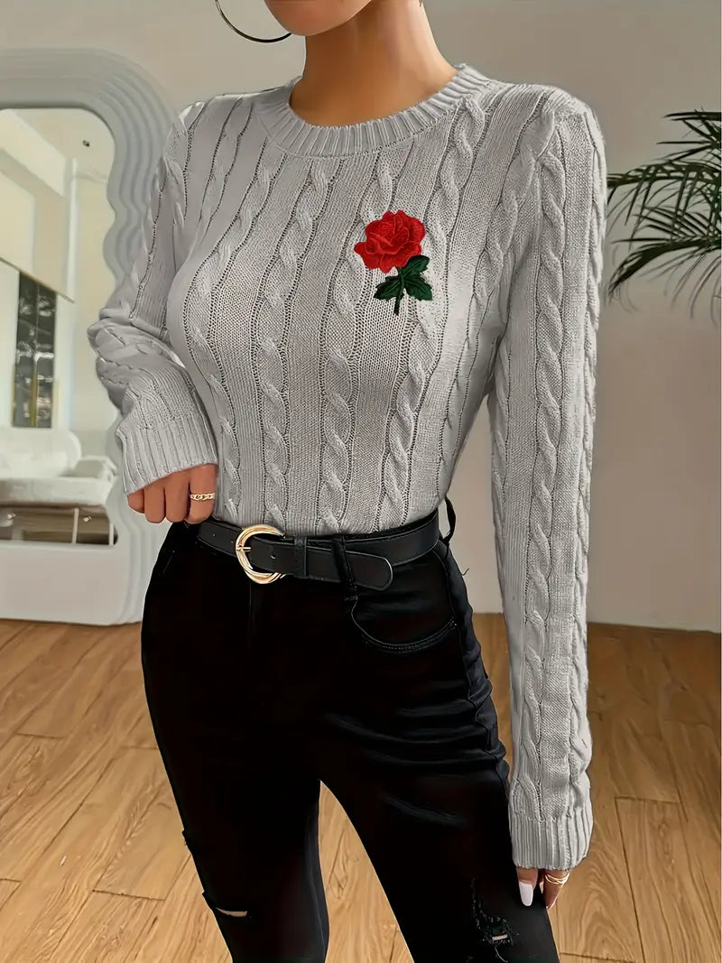 Maglione con Rosa Ricamata